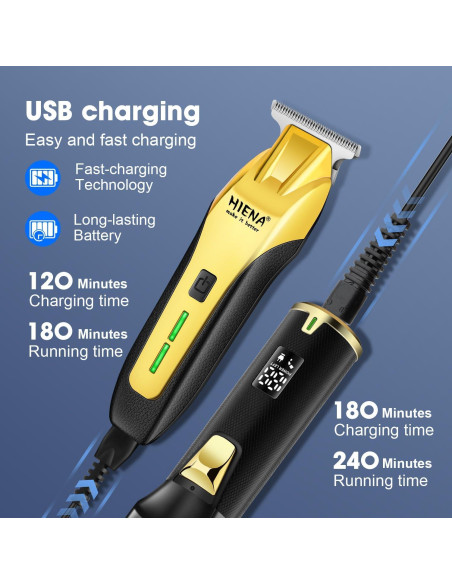 Kit de Barbero HIENA PRO Cortadoras Inalámbricas LED USB