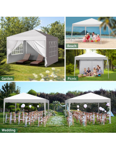 Carpa Plegable 3x3m Genérico Blanca con 4 Paredes Laterales 2