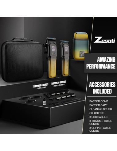 Juego de Cortapelos Zesuti 3 en 1 Inalámbrico Amarillo