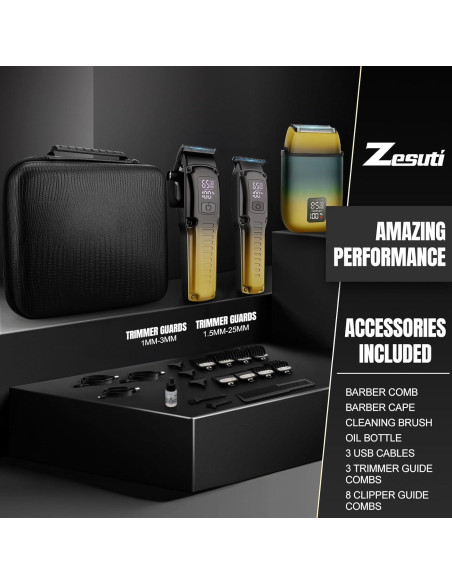 Juego de Cortapelos Zesuti 3 en 1 Inalámbrico Amarillo