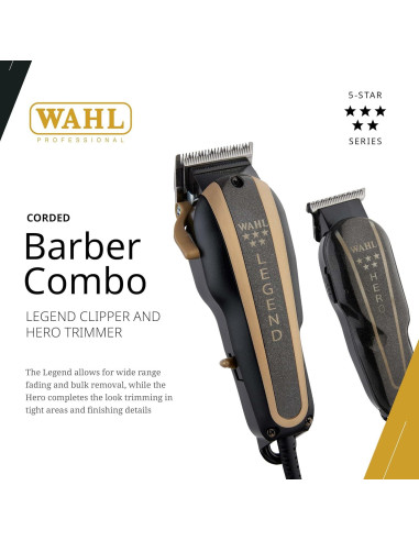 Combo Barbería Profesional Wahl Cortadora Legend y Hero