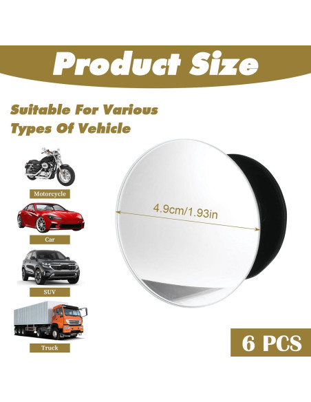 Espejos de Punto Ciego Yolev 4.9cm Autoadhesivos 6 Pcs