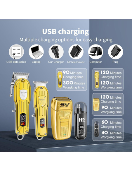 Kit de Cortapelos Profesional HIENA PRO Oro Inalámbrico