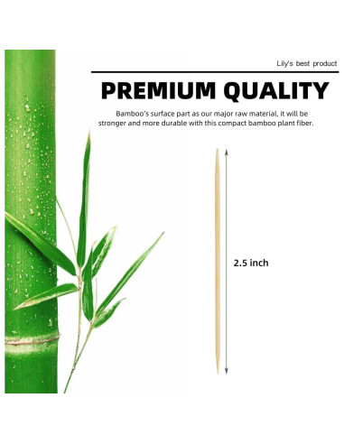 600 Palillos de Bambú Doble Punta HOPELF 6.35 cm Naturales