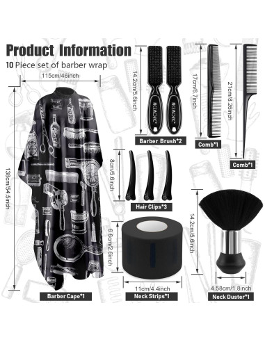 Capa de Corte NICEMOVIC 10 en 1 con Accesorios de Barbero