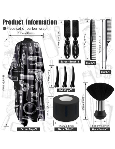 Capa de Corte NICEMOVIC 10 en 1 con Accesorios de Barbero