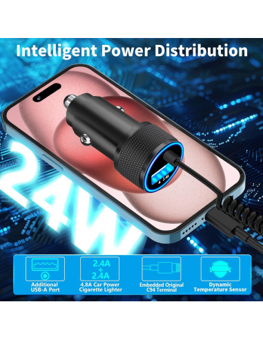 Cargador de Coche USB Linocell 4.8A + Cable Lightning 1.8m