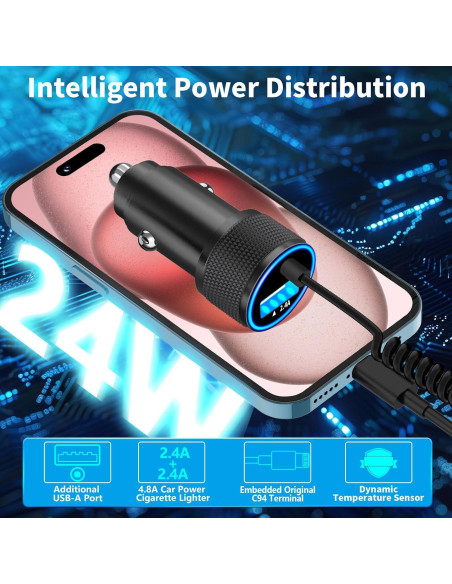 Cargador de Coche USB Linocell 4.8A + Cable Lightning 1.8m