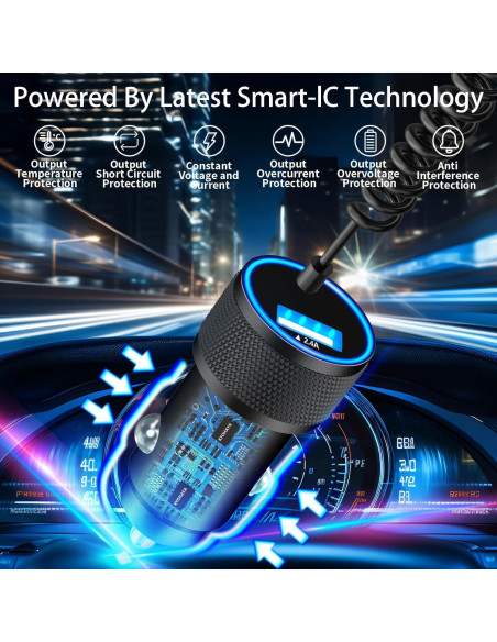 Cargador de Coche USB Linocell 4.8A + Cable Lightning 1.8m