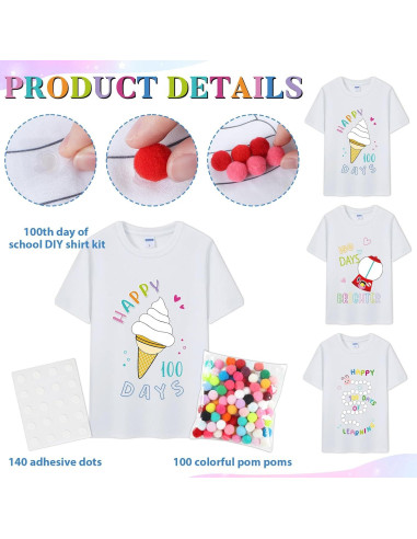 Kit de Camisetas DIY 3 Pcs 100 Día Escuela - Algodón