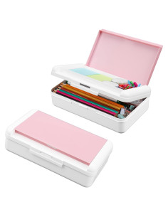Estuche de Lápices Meiikun Doble Capa Rosa 20.57x11.94cm
