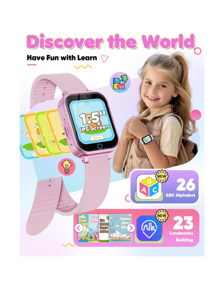 Reloj Inteligente Ziegoal W1 para Niñas Rosa con Cámara