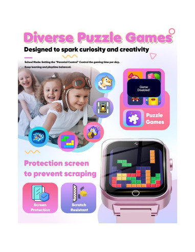 Reloj Inteligente Ziegoal W1 para Niñas Rosa con Cámara