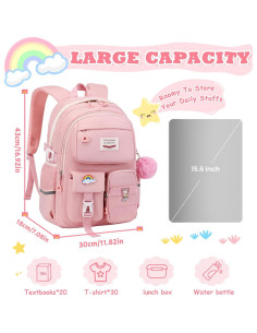 Mochila Kawaii Rosa MUSEVOS para Niñas con Múltiples Bolsillos 2