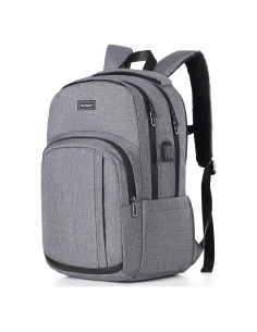Mochila Escolar YIORMIOR Antirrobo 15.6" USB Gris Oscuro