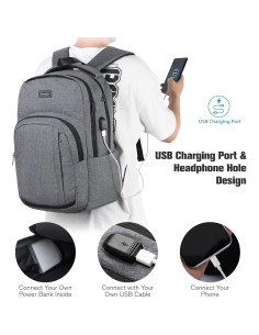 Mochila Escolar YIORMIOR Antirrobo 15.6" USB Gris Oscuro 2