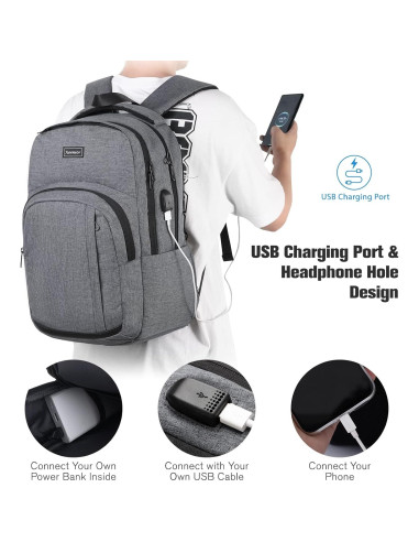 Mochila Escolar YIORMIOR Antirrobo 15.6" USB Gris Oscuro