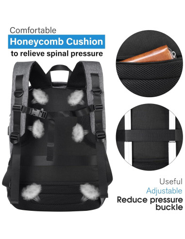 Mochila Escolar YIORMIOR Antirrobo 15.6" USB Gris Oscuro