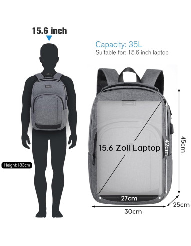 Mochila Escolar YIORMIOR Antirrobo 15.6" USB Gris Oscuro