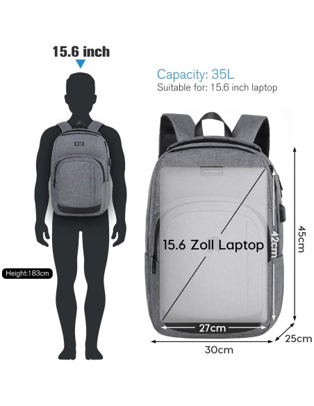 Mochila Escolar YIORMIOR Antirrobo 15.6" USB Gris Oscuro