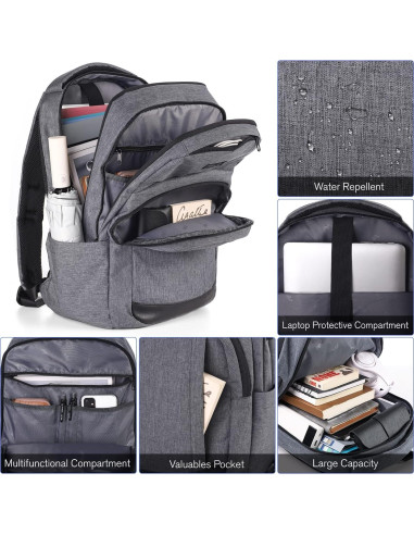 Mochila Escolar YIORMIOR Antirrobo 15.6" USB Gris Oscuro