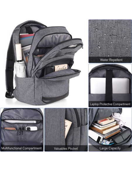 Mochila Escolar YIORMIOR Antirrobo 15.6" USB Gris Oscuro