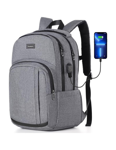 Mochila Escolar YIORMIOR Antirrobo 15.6" USB Gris Oscuro