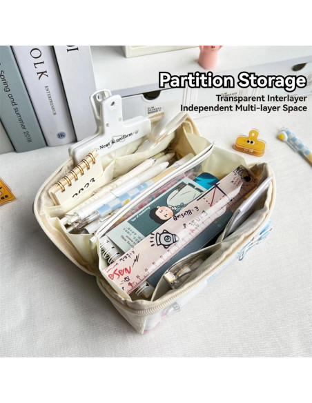 Estuche de Lápices YANDM Beige-2 Multi-Capa 26x10cm