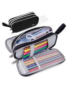 Estuche de Lápices BOMENNE Negro 3 Compartimentos 22x9x8 cm