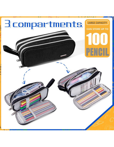 Estuche de Lápices BOMENNE Negro 3 Compartimentos 22x9x8 cm