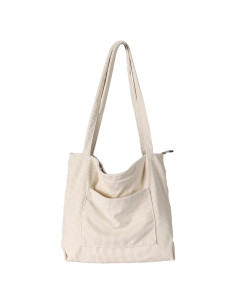 Bolsa Tote de Corduroy WantGor para Mujeres, Grande, Beige