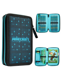 Estuche de Lápices Minecraft Azul/Negro con Papelería