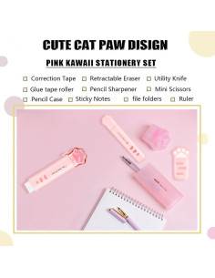 Conjunto de Papelería Kawaii PANDENNER - 10 Piezas Rosa 2