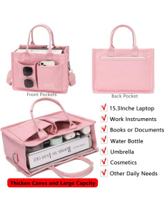 Bolsa Tote de Lona Rosa ZHMO 36x15x27cm Gran Capacidad 2