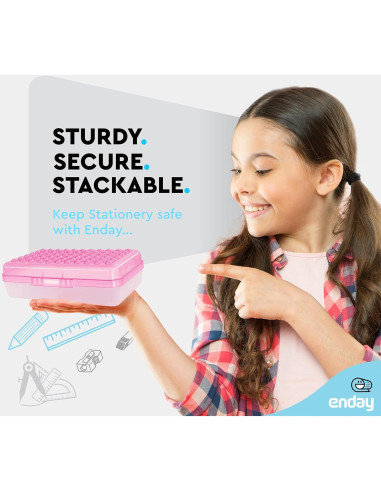 Caja de lápices Enday Rosa 21x13x6 cm con cierre a presión
