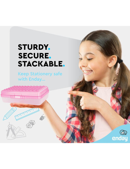 Caja de lápices Enday Rosa 21x13x6 cm con cierre a presión