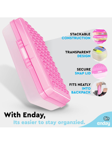 Caja de lápices Enday Rosa 21x13x6 cm con cierre a presión