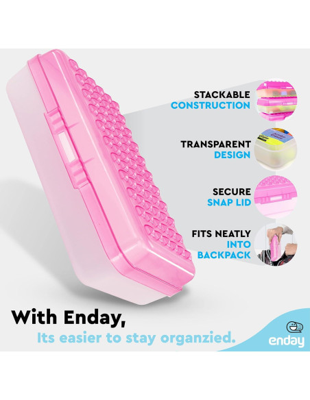 Caja de lápices Enday Rosa 21x13x6 cm con cierre a presión