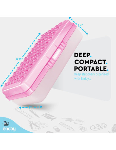 Caja de lápices Enday Rosa 21x13x6 cm con cierre a presión
