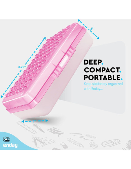 Caja de lápices Enday Rosa 21x13x6 cm con cierre a presión