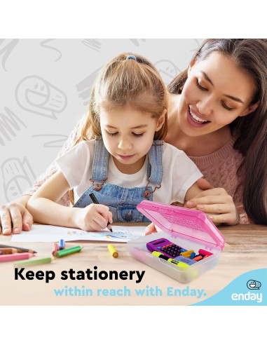 Caja de lápices Enday Rosa 21x13x6 cm con cierre a presión