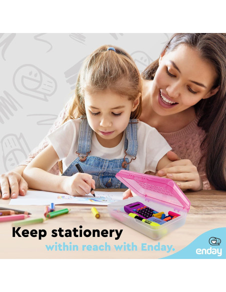 Caja de lápices Enday Rosa 21x13x6 cm con cierre a presión