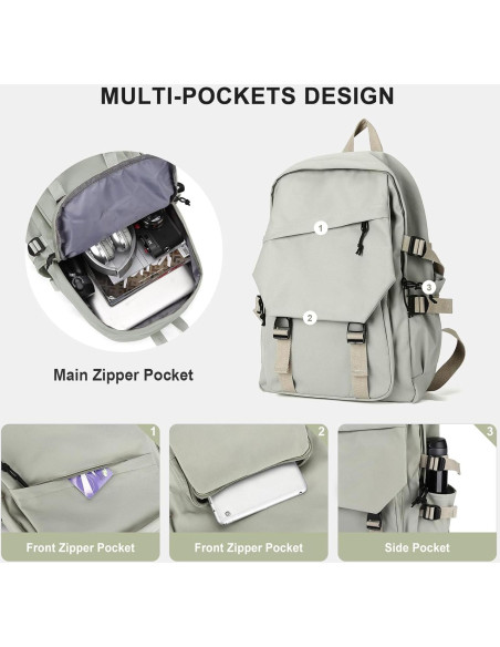 Mochila Escolar Universitaria Verde Grisáceo 20L 35.6cm Mochila Escolar Universitaria Verde Grisáceo 20L 35.6cm