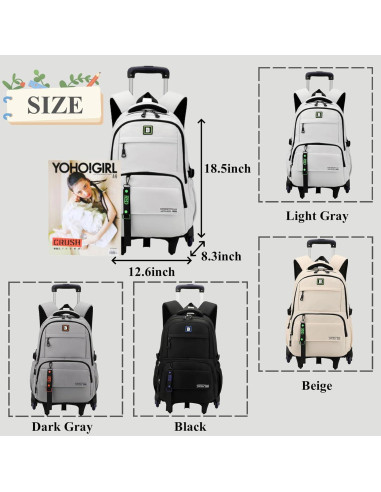 Mochila Rodante Escolar Niños 6 Ruedas 35L Negra