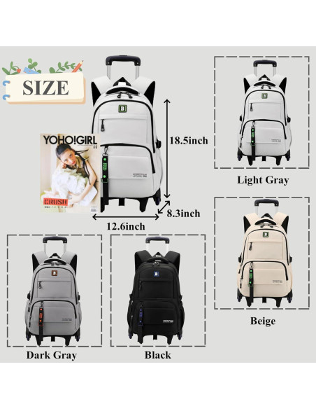 Mochila Rodante Escolar Niños 6 Ruedas 35L Negra