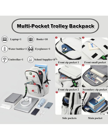Mochila Rodante Escolar Niños 6 Ruedas 35L Negra