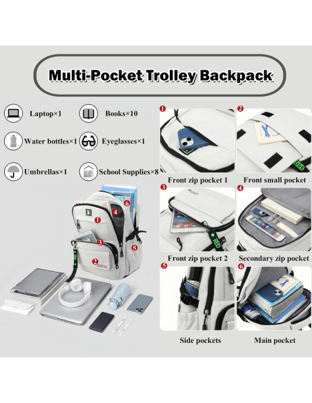 Mochila Rodante Escolar Niños 6 Ruedas 35L Negra