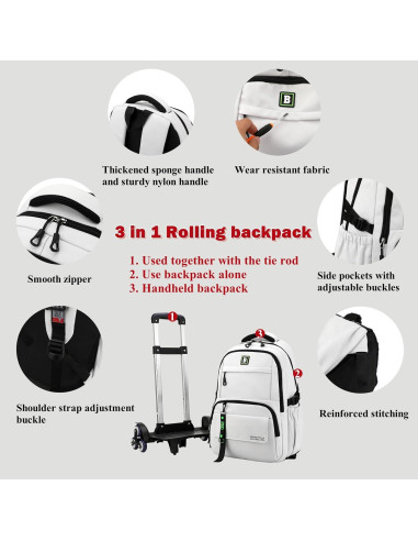 Mochila Rodante Escolar Niños 6 Ruedas 35L Negra