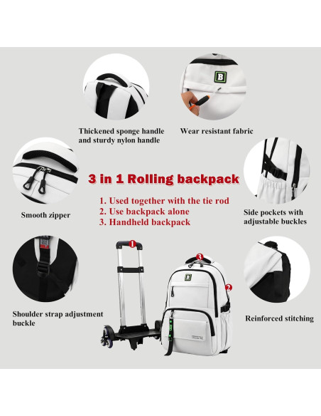 Mochila Rodante Escolar Niños 6 Ruedas 35L Negra