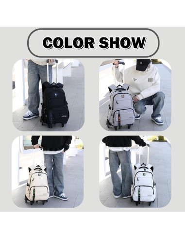 Mochila Rodante Escolar Niños 6 Ruedas 35L Negra